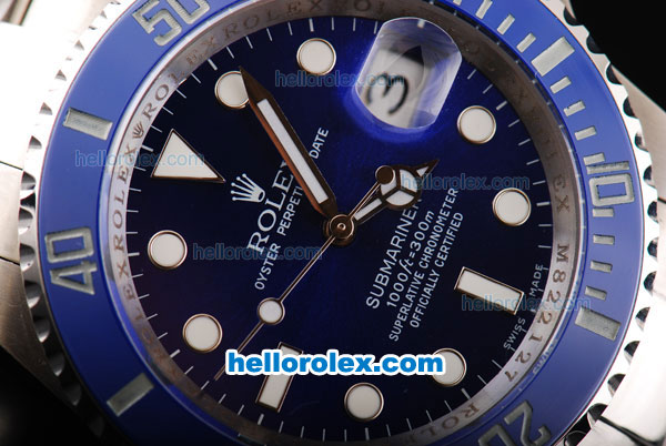 Rolex Submariner Swiss ETA 2836 Automatic Movement SS Case with Blue Dial-Blue Ceramic Bezel and White Markers - Click Image to Close